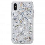 Wholesale iPhone XS / X Luxury Glitter Dried Natural Flower Petal Clear Hybrid Case (Silver Pearl)